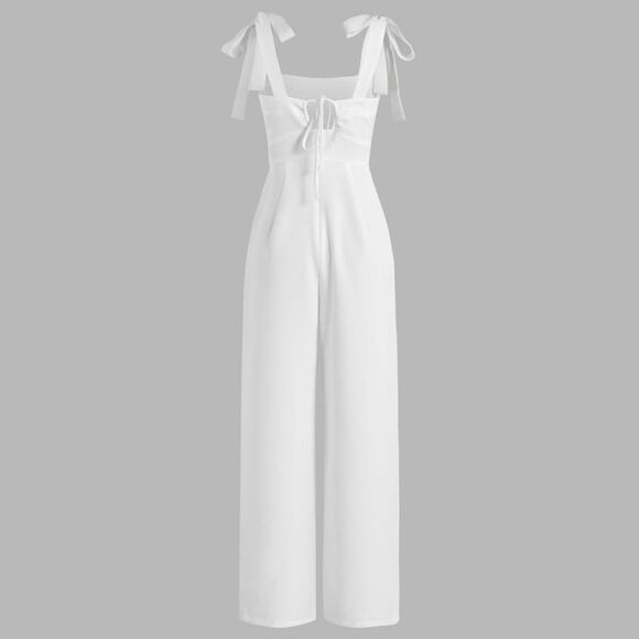 Cider White Tie Shoulder Jumpsuit with Wide-Leg Design - Picture 2 of 9